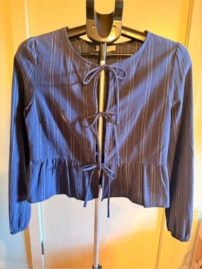 Striped Navy Tie-Front Peplum Crop Top